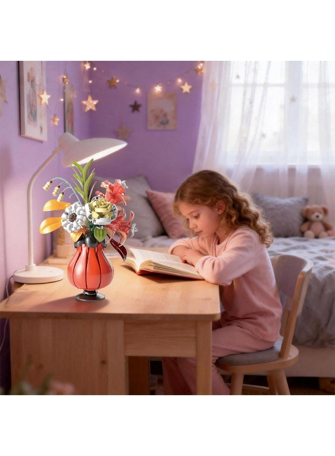ACYYH Building Blocks Flower Bouquet Set, Toy with Red Vase, Creative Building Kit for Kids, 32.5cm Height, Develops Hand-eye Coordination and Logical Thinking - Image 5